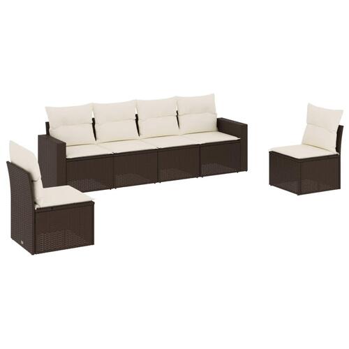 Sofasæt til haven 6 dele med hynder polyrattan brun