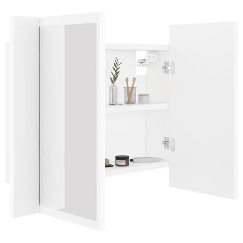 Badeværelsesskab m. spejl og LED-lys 60x12x45 cm akryl hvid