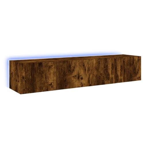 Væghængte tv-borde 2 stk. med LED-lys 80x35x31 cm røget eg