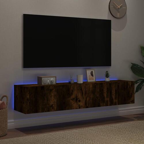 Væghængte tv-borde 2 stk. med LED-lys 80x35x31 cm røget eg