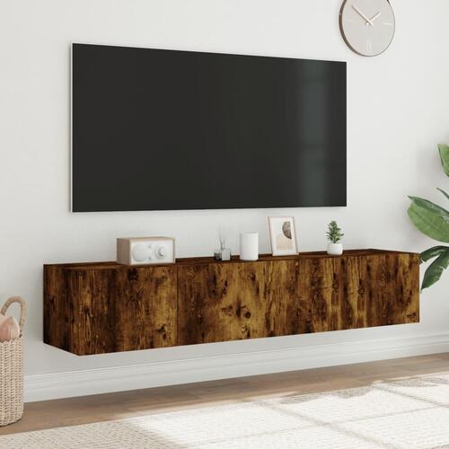 Væghængte tv-borde 2 stk. med LED-lys 80x35x31 cm røget eg