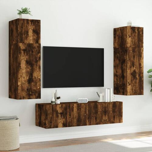 Væghængte tv-borde 2 stk. med LED-lys 80x35x31 cm røget eg
