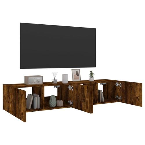 Væghængte tv-borde 2 stk. med LED-lys 80x35x31 cm røget eg