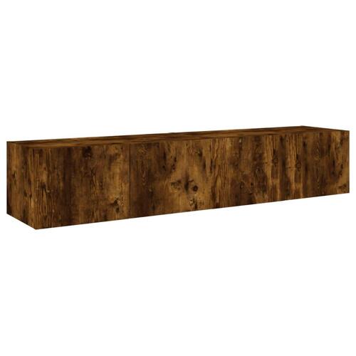 Væghængte tv-borde 2 stk. med LED-lys 80x35x31 cm røget eg