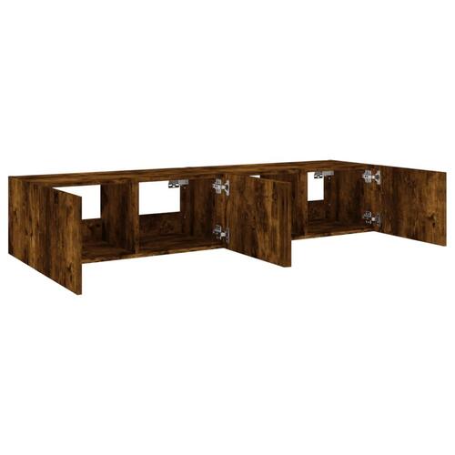 Væghængte tv-borde 2 stk. med LED-lys 80x35x31 cm røget eg