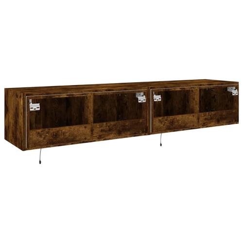 Væghængte tv-borde 2 stk. med LED-lys 80x35x31 cm røget eg