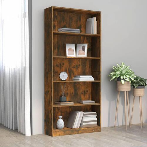 Bogreol m. 5 hylder 80x24x175 cm konstrueret træ røget egetræ