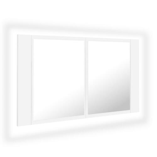 Badeværelsesskab m. spejl og LED-lys 80x12x45 cm akryl hvid