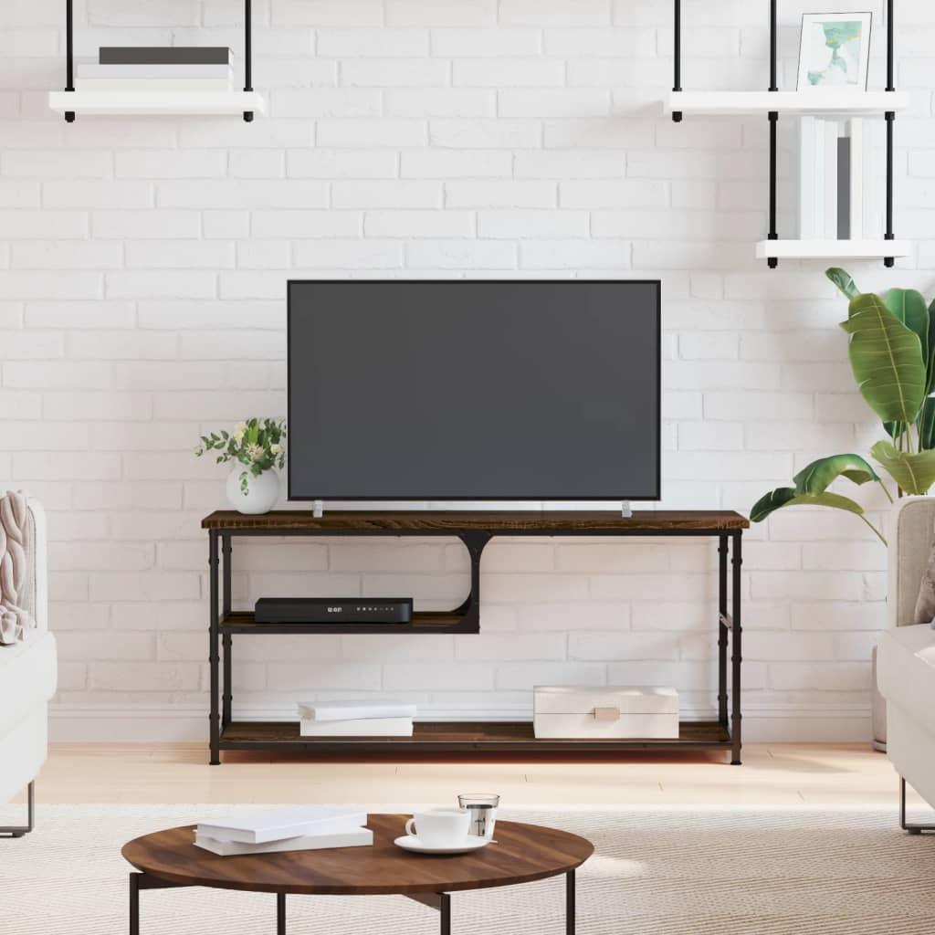 Tv-bord 103x38x46,5 cm konstrueret træ og stål brun eg