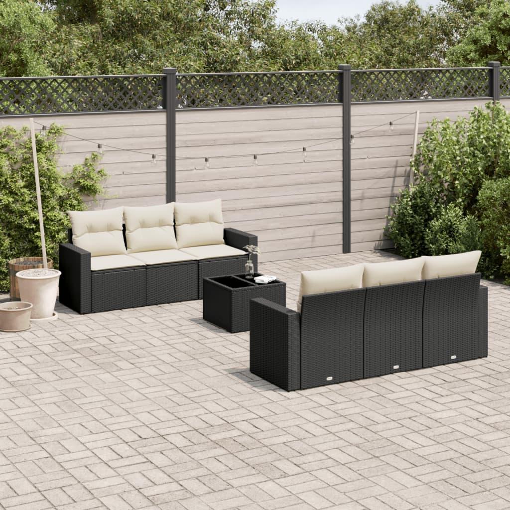 Sofasæt til haven 7 dele med hynder polyrattan sort