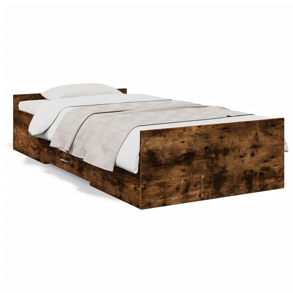 Sengeramme med skuffer 75x190 cm konstrueret træ røget eg billede