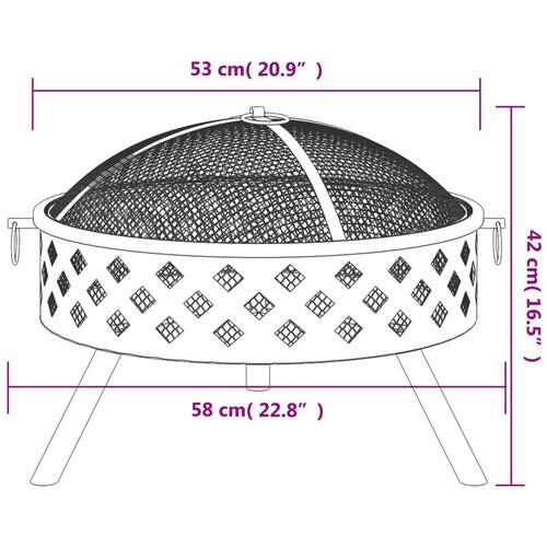 Bålfad med ildrager 58 cm XXL stål