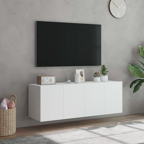Væghængte tv-borde 2 stk. med LED-lys 60x35x41 cm hvid