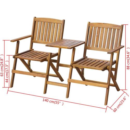 Foldbar havebænk med tebord 140 cm massivt akacietræ