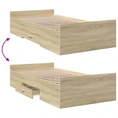 Sengeramme med skuffe 75x190 cm - sonoma-eg