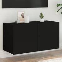 Væghængt tv-bord med LED-lys 80x35x41 cm sort