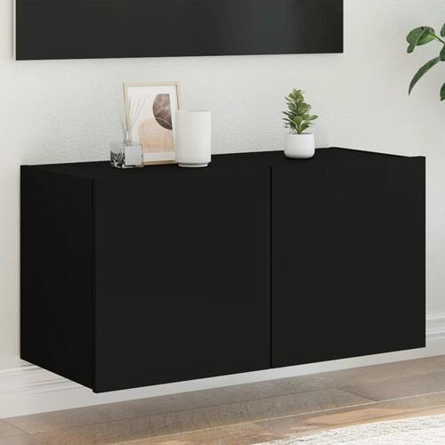 Væghængt tv-bord med LED-lys 80x35x41 cm sort