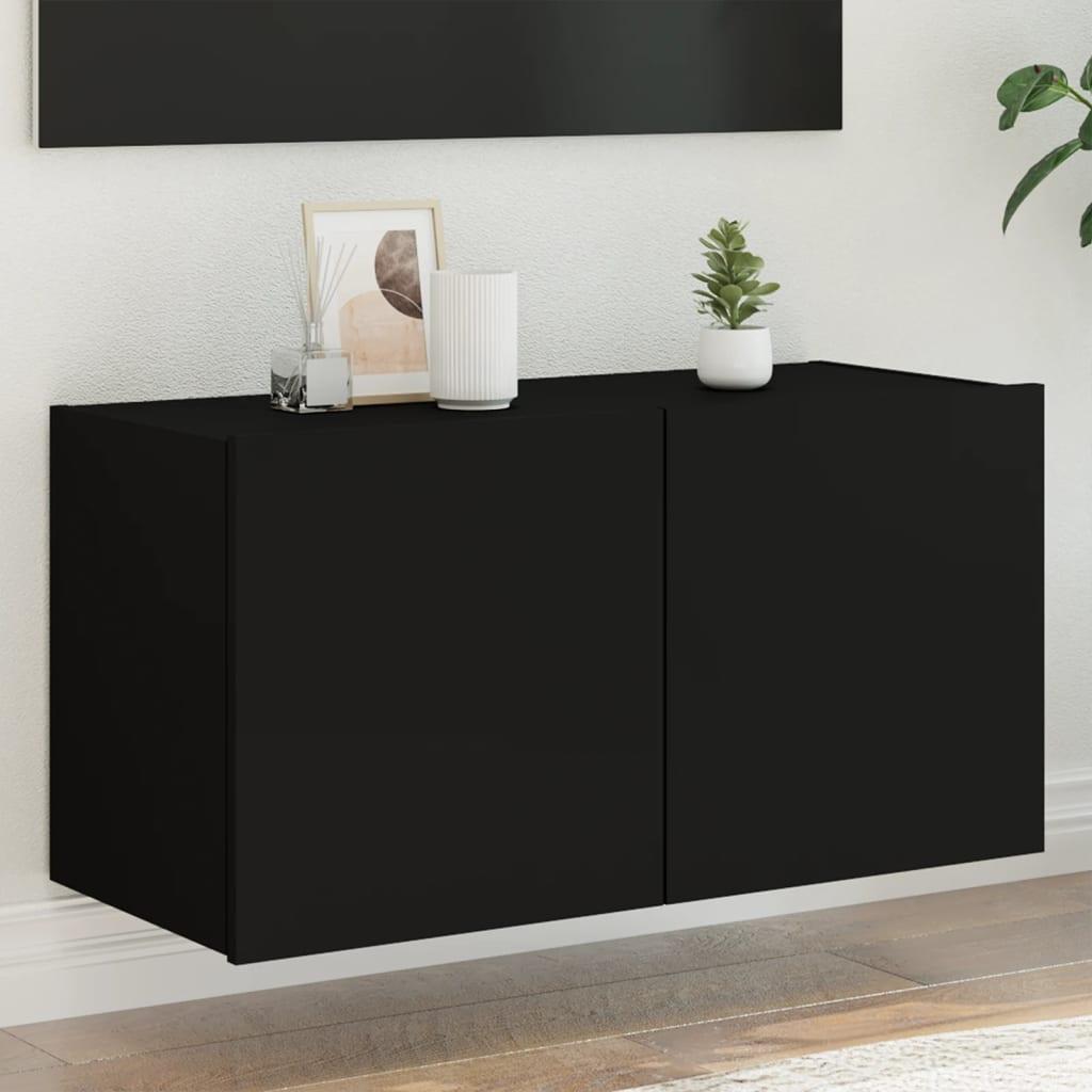 Væghængt tv-bord med LED-lys 80x35x41 cm sort
