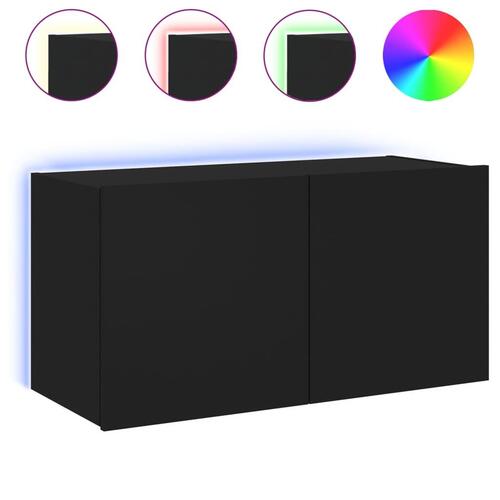 Væghængt tv-bord med LED-lys 80x35x41 cm sort