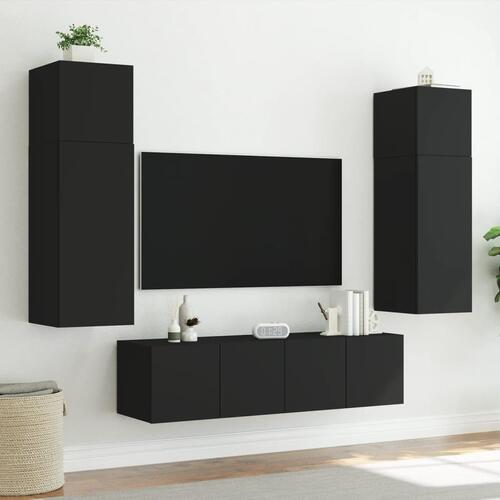 Væghængt tv-bord med LED-lys 80x35x41 cm sort