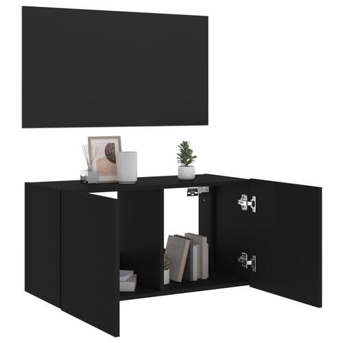 Væghængt tv-bord med LED-lys 80x35x41 cm sort