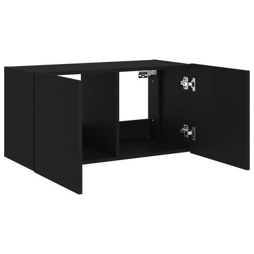 Væghængt tv-bord med LED-lys 80x35x41 cm sort