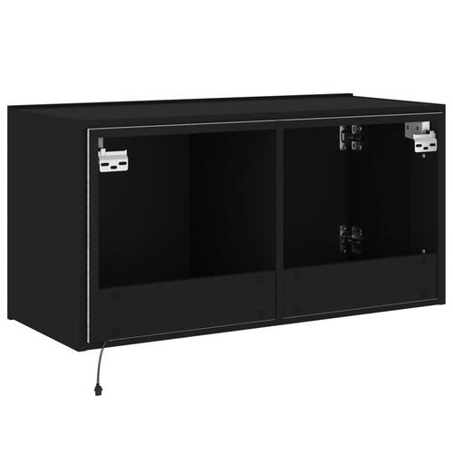 Væghængt tv-bord med LED-lys 80x35x41 cm sort