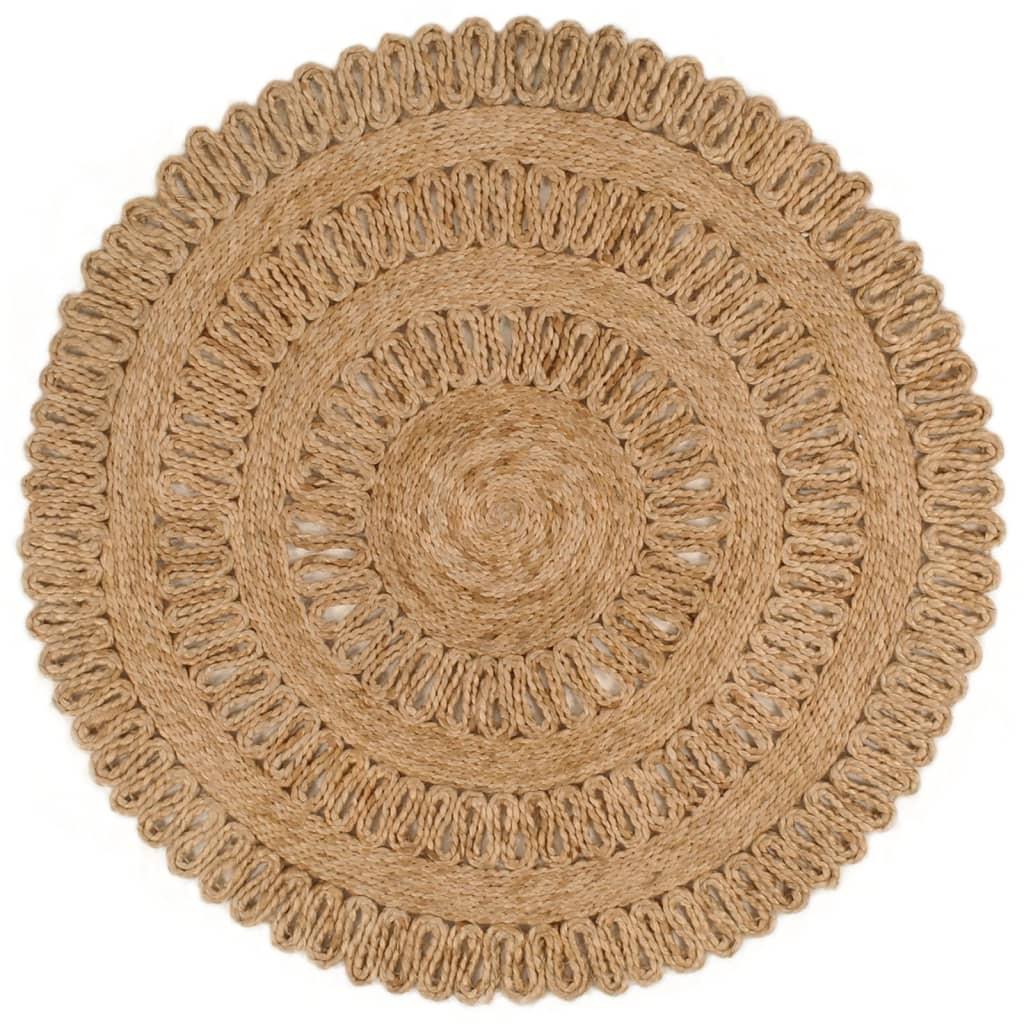 Gulvtæppe 90 cm håndflettet jute rundt