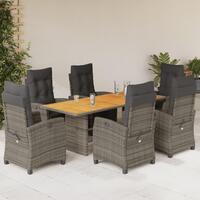 Spisebordssæt til haven 7 dele med hynder polyrattan grå