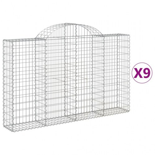 Buede gabionkurve - 9 stk. 200×30×120/140 cm i galvaniseret jern