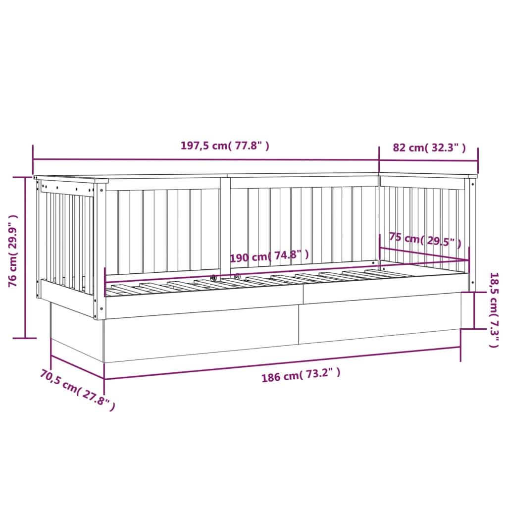 Daybed 75x190 cm massivt fyrretræ grå