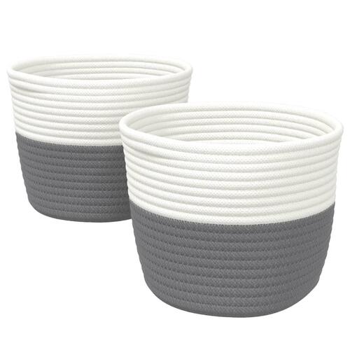 Opbevaringskurve 2 stk. Ø24x18 cm bomuld grå og hvid