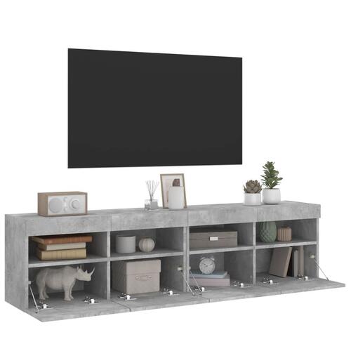 Væghængte tv-borde 2 stk. med LED-lys 80x30x40 cm betongrå