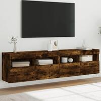 Væghængte tv-borde 2 stk. med LED-lys 80x30x40 cm røget eg