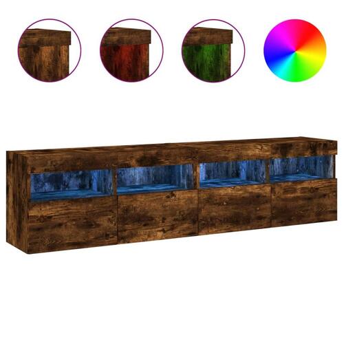 Væghængte tv-borde 2 stk. med LED-lys 80x30x40 cm røget eg