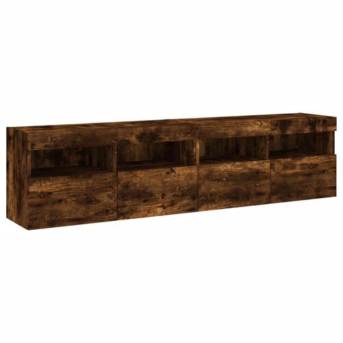 Væghængte tv-borde 2 stk. med LED-lys 80x30x40 cm røget eg