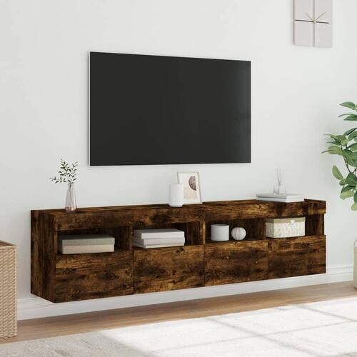 Væghængte tv-borde 2 stk. med LED-lys 80x30x40 cm røget eg