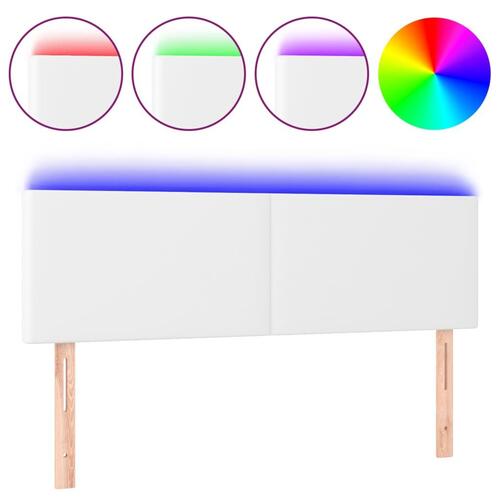 Sengegavl med LED-lys 144x5x78/88 cm kunstlæder hvid