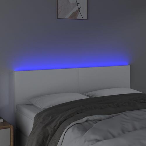 Sengegavl med LED-lys 144x5x78/88 cm kunstlæder hvid