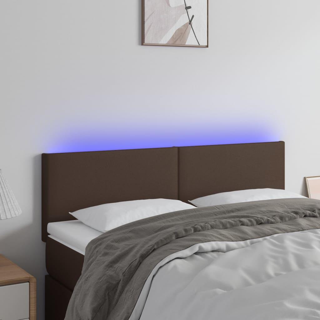 Sengegavl med LED-lys 144x5x78/88 cm kunstlæder brun