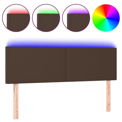 Sengegavl med LED-lys 144x5x78/88 cm kunstlæder brun