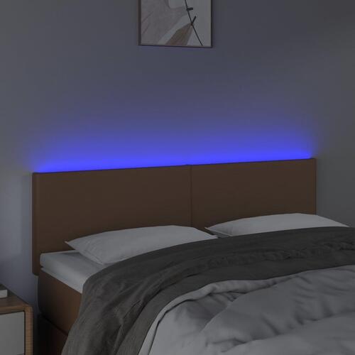 Sengegavl med LED-lys 144x5x78/88 cm kunstlæder brun