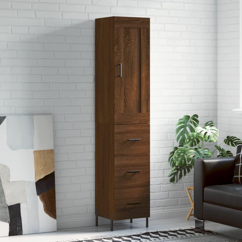 Skab 34,5x34x180 cm konstrueret træ brun egetræsfarve
