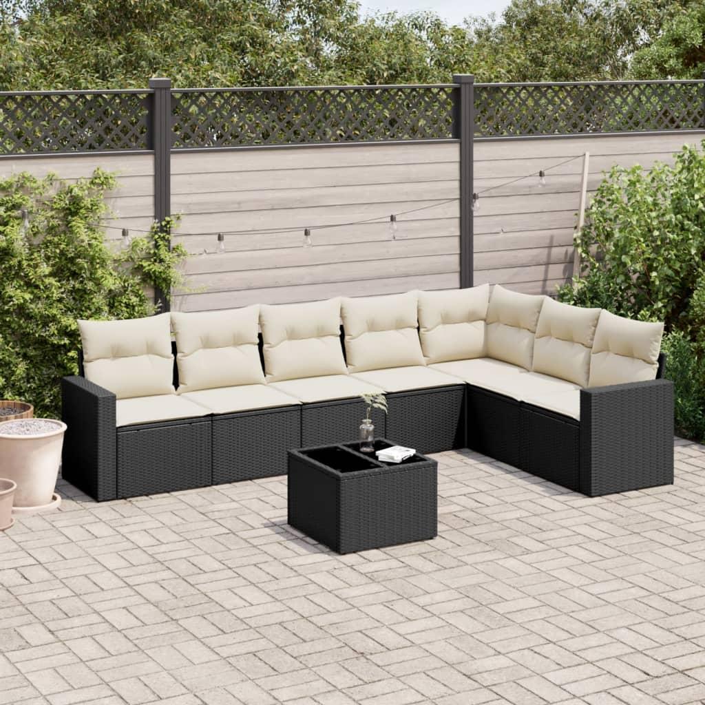 Sofasæt til haven 8 dele med hynder polyrattan sort billede