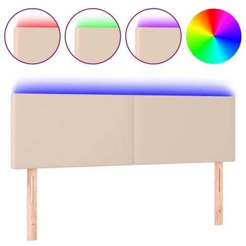 Sengegavl med LED-lys 144x5x78/88cm kunstlæder cappuccinofarvet