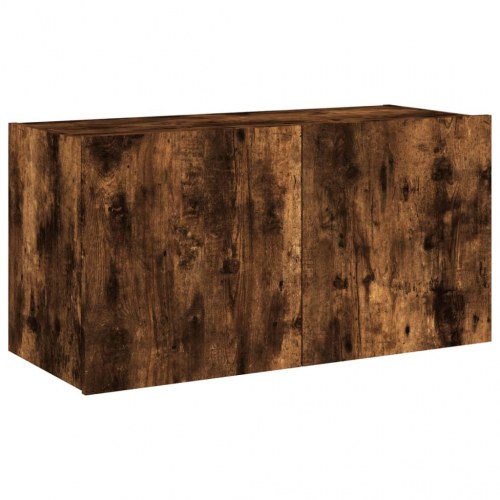 Væghængt tv-bord med LED-lys 80 x 35 x 41 cm - røget egetræ