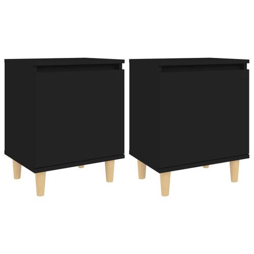 Sengeskabe m. massive træben 2 stk. 40x30x50 cm sort