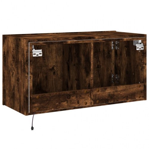 Væghængt tv-bord med LED-lys 80 x 35 x 41 cm - røget egetræ