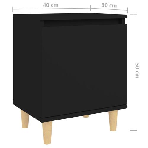 Sengeskabe m. massive træben 2 stk. 40x30x50 cm sort