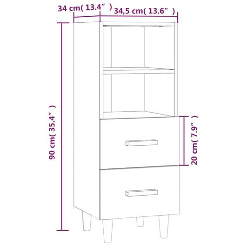 Skænk 34,5x34x90 cm konstrueret træ hvid højglans